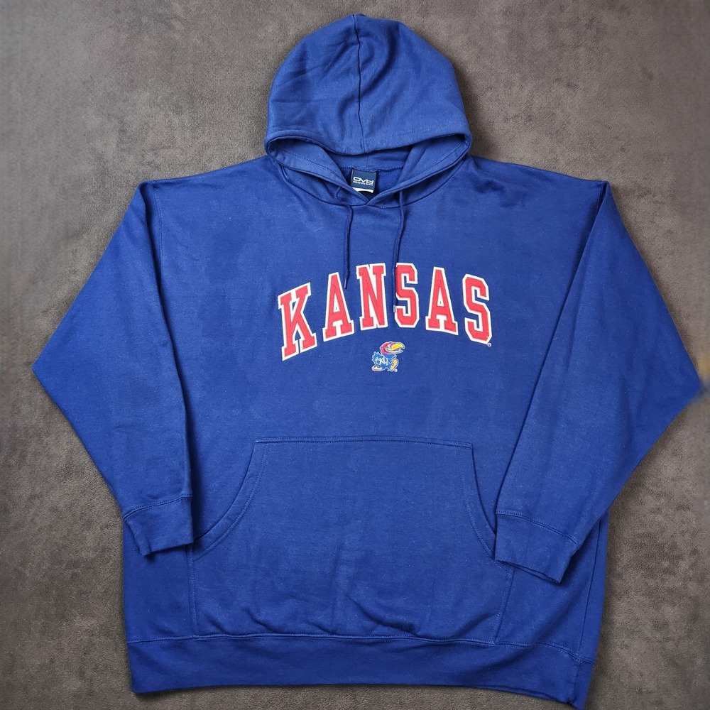 Kansas Jayhawks Old Varsity Brand Hoodie Mens‎ 2XL Blue Pullover Sweatshirt NCAA